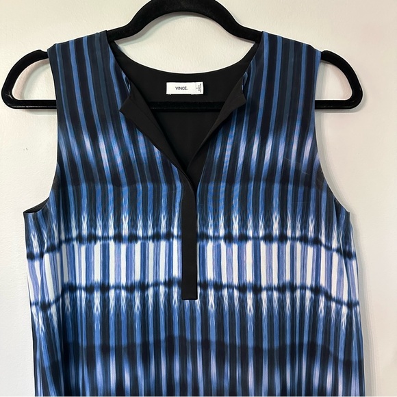 Vince. Women’s Sleeveless V-Neck Blue, White & Black 100% Silk Dress Sz S GUC - Picture 3 of 9